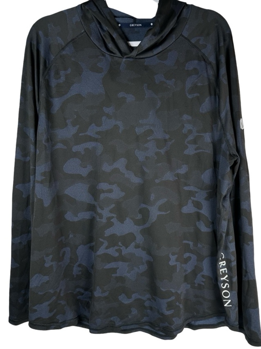 Greyson Black Navy Camo Jacquard Long Sleeve Raglan Active Hoodie Men’s Size XL